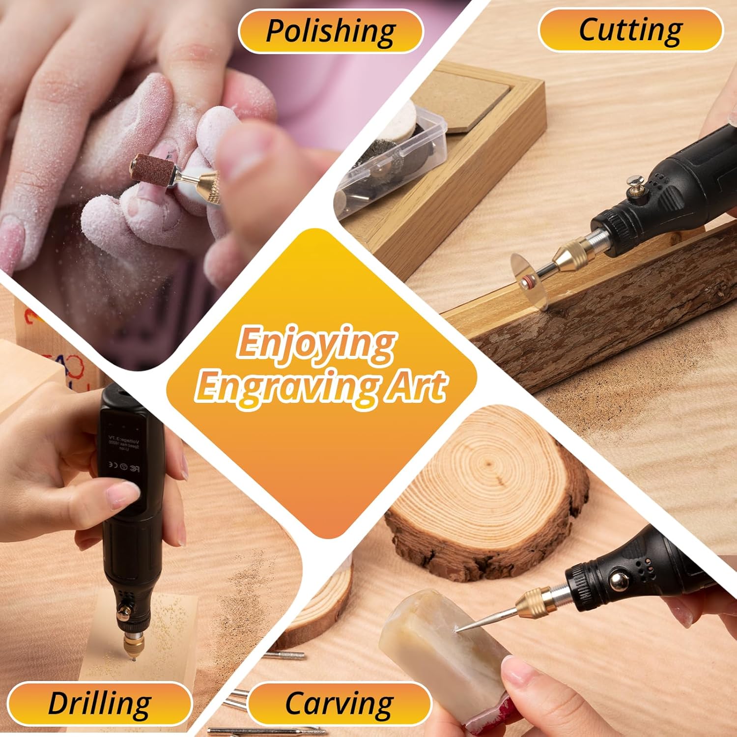 HTVRONT Customizer Engraving Pen Kit - 64 Pcs USB Rechargeable Engraver Pen, Cordless Rotary Engraving Tool, Portable Electric Engraving Pen for Metal, Wood, Glass and Plastic - Image 3