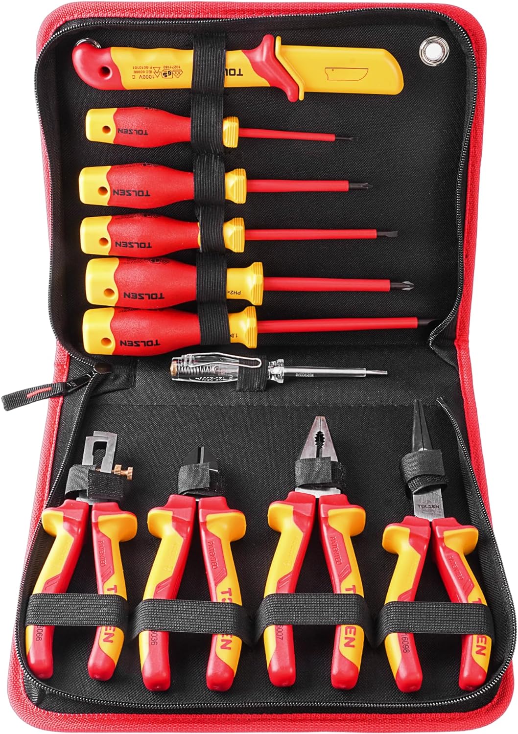TOLSEN 11-Piece VDE Insulated Set, 1000V Insulated Electrician Tool Set, with Insulated Phillips and Slotted Screwdrivers, Insulated Pliers, and Wire Stripper - Image 6