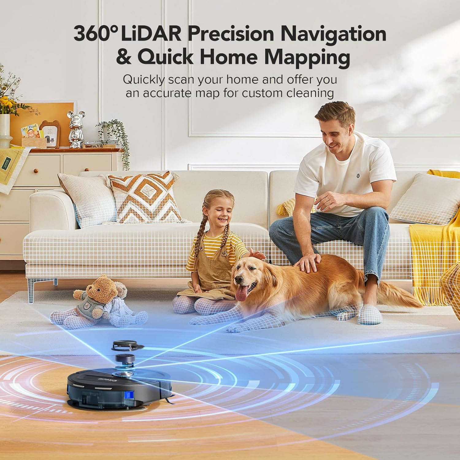 Robot Vacuum and Mop Combo 5500Pa Max Suction with LiDAR Navigation Smart Mapping, 120 Min Runtime Customized Cleaning Schedule, Works with Alexa/WiFi/App, Great for Pet Hair, Carpet, Hard Floor - Image 3