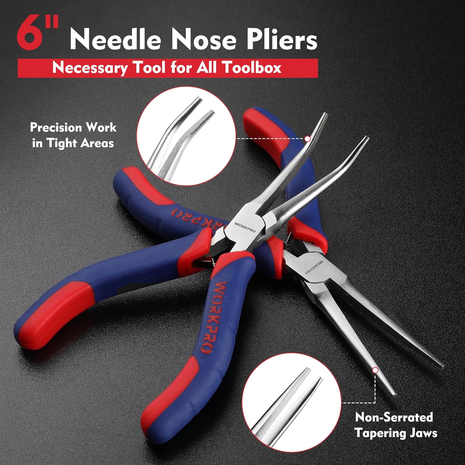 WORKPRO 2-Piece 6" Mini Needle Nose Pliers Set, Long Nose Pliers, Bent Nose Pliers with Comfort Grip Handles, Jewelry Pliers For Wire Wrapping, Handmade Craft, Jewelry Making Supplies - Image 2