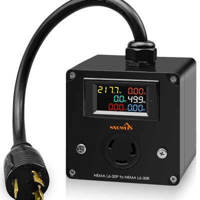 30A AC Power Meter, 240V L6-30P to L6-30R LCD Display Digital Multimeter Tester with 1.65FT 10AWG Cable, Outlet Monitor Multifunction Energy Monitor Voltage Current Frequency Power Factor