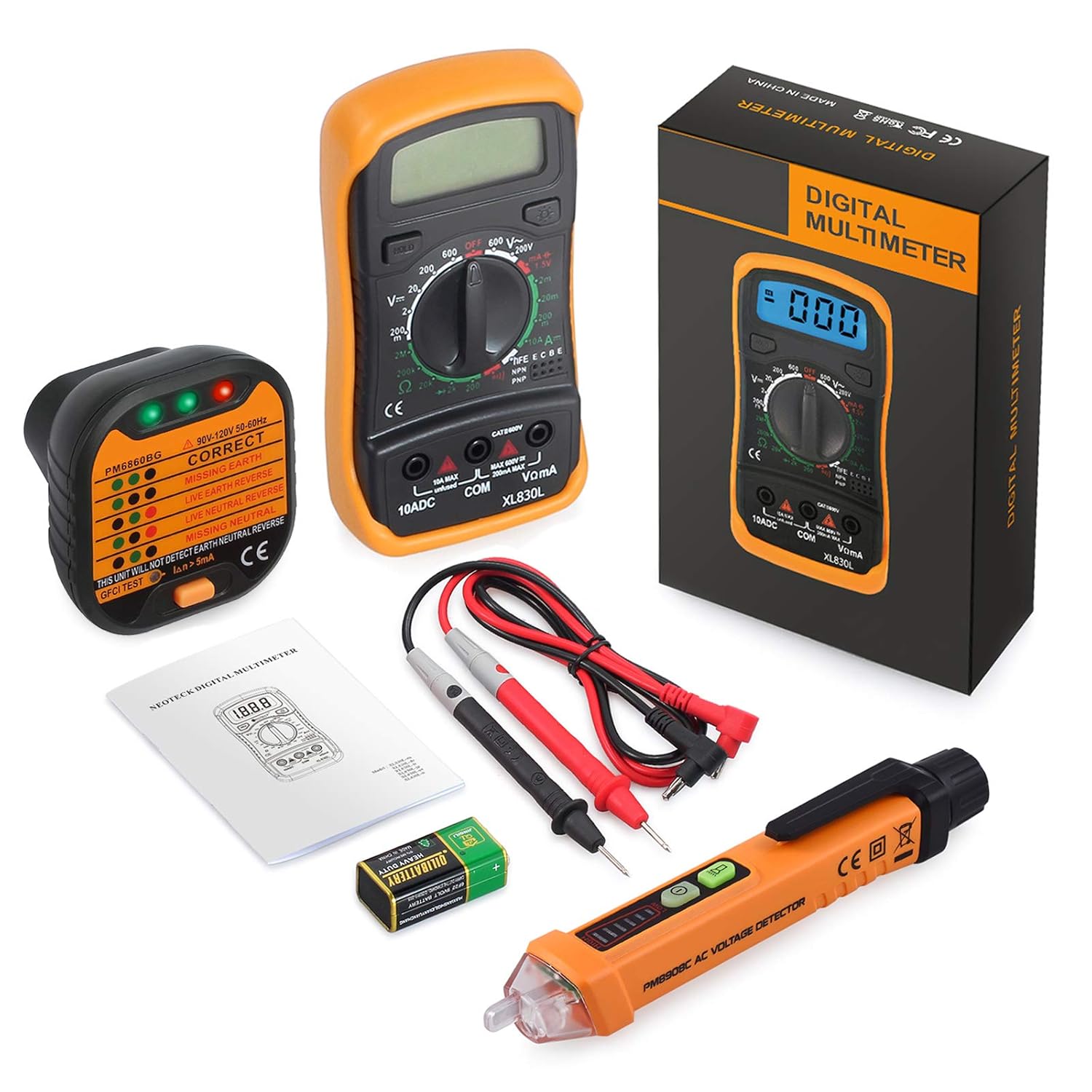 Neoteck Electrical Test Kit, Mini Digital Multimeter + Receptacle Outlet Tester + Non-Contact 12-1000V AC Voltage Detector Pen- Great Packs! - Image 7