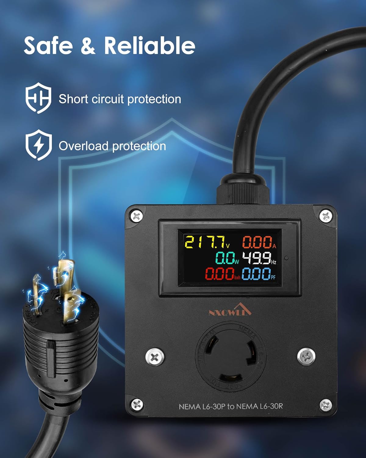 30A AC Power Meter, 240V L6-30P to L6-30R LCD Display Digital Multimeter Tester with 1.65FT 10AWG Cable, Outlet Monitor Multifunction Energy Monitor Voltage Current Frequency Power Factor - Image 3