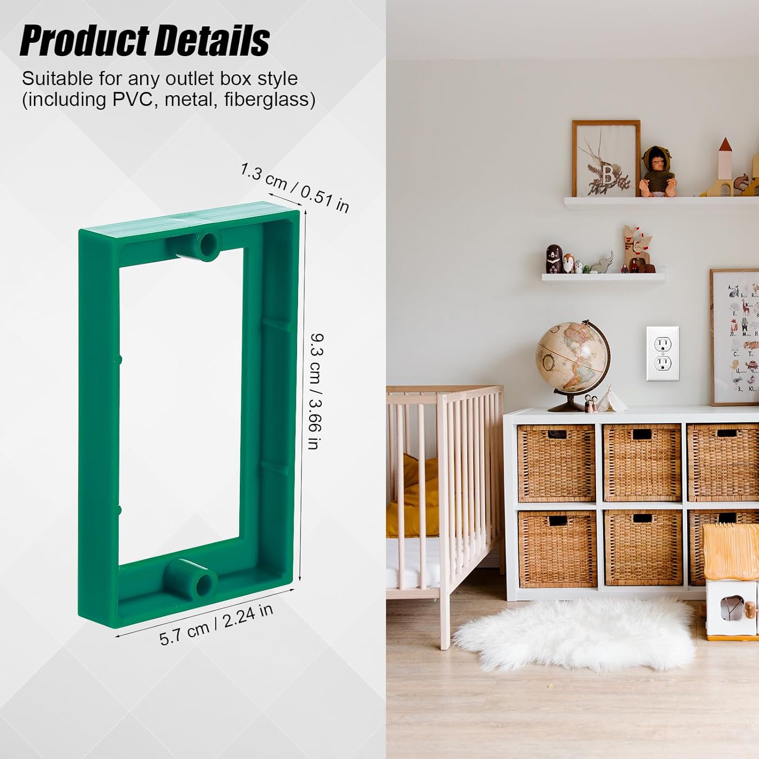 4pcs Single Gang Outlet Box Extender, 1/2 Inch Electrical Outlet Extender Receptacle Extender Outlet Extension Wall Socket Box for Electrical Box and Electrical Outlet Switches (Green) - Image 2