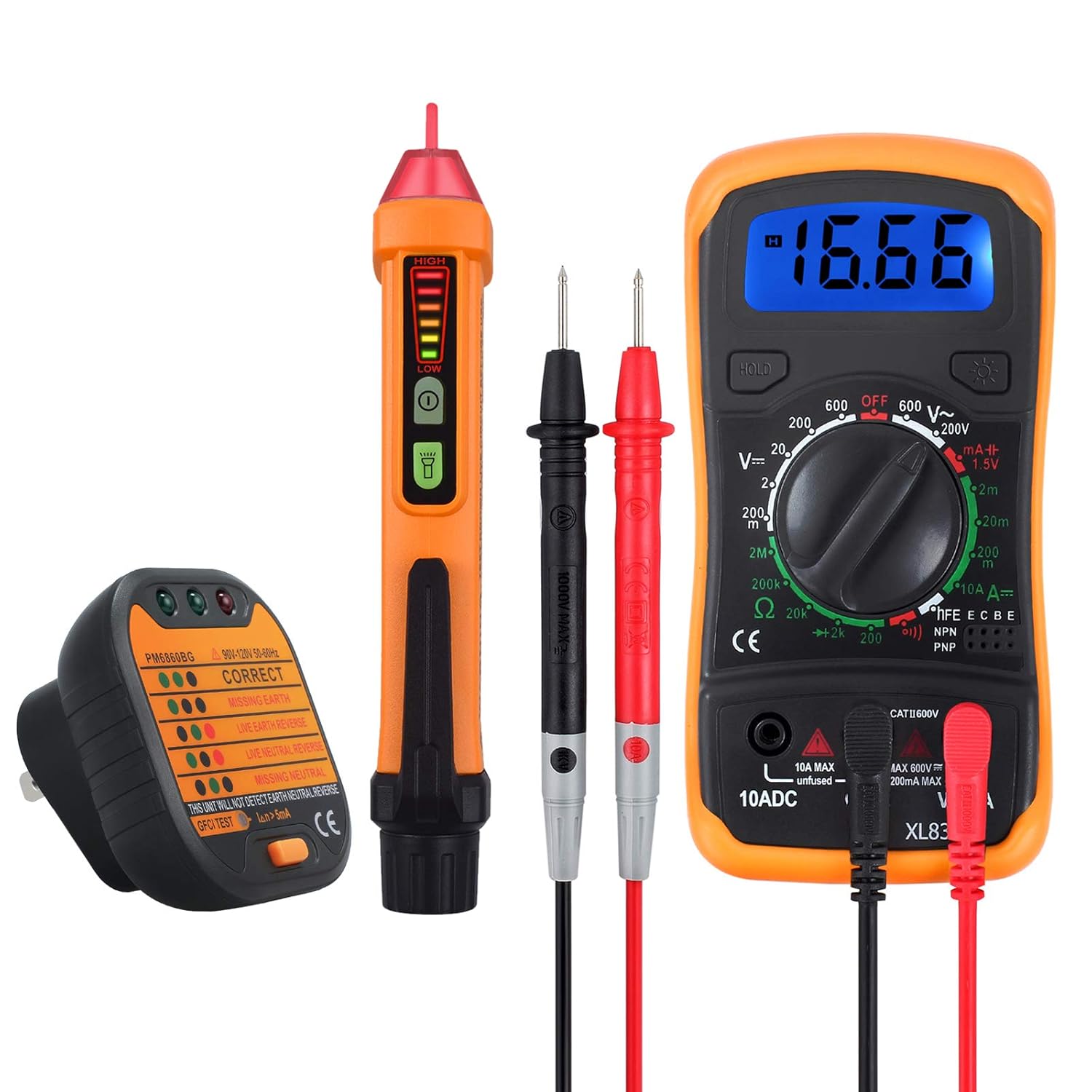 Neoteck Electrical Test Kit, Mini Digital Multimeter + Receptacle Outlet Tester + Non-Contact 12-1000V AC Voltage Detector Pen- Great Packs!