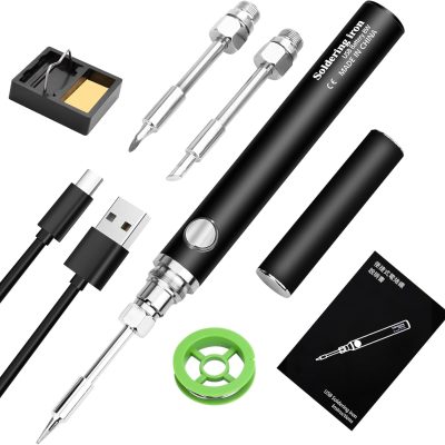 KKMOL Cordless Soldering Iron Kit - Portable Cordless Soldering Iron with Built-in 800mAh Battery, includes 3 soldering tips for soldering and features 3 Temperature Adjustment settings (Black)