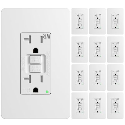 Amico 12 Pack GFCI Outlet 20 Amp, with Wall Plate and Thinner Construction, LED Power Safety Indicator, Self-Testing, Weather Resistant (WR) Receptacles for Outdoor or Indoor Use, ETL Listed, White