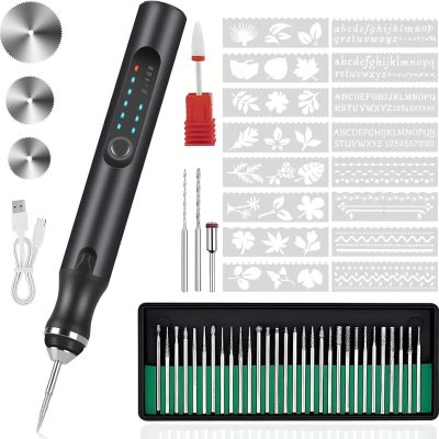 Engraving Pen with 37 Bits, USB Rechargeable Cordless Etching Engraving Tool, Portable DIY Rotary Engraver for Jewelry Wood Glass Stone Carving (Black)