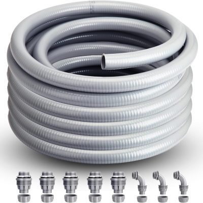 Liquid Tight Conduit 1-1/2inch 25FT,Flexible Non-Metallic Liquid Tight Flex Electrical Conduit and Connector Kit with 5 Straight and 3 90-Degree Conduit Connector Fittings