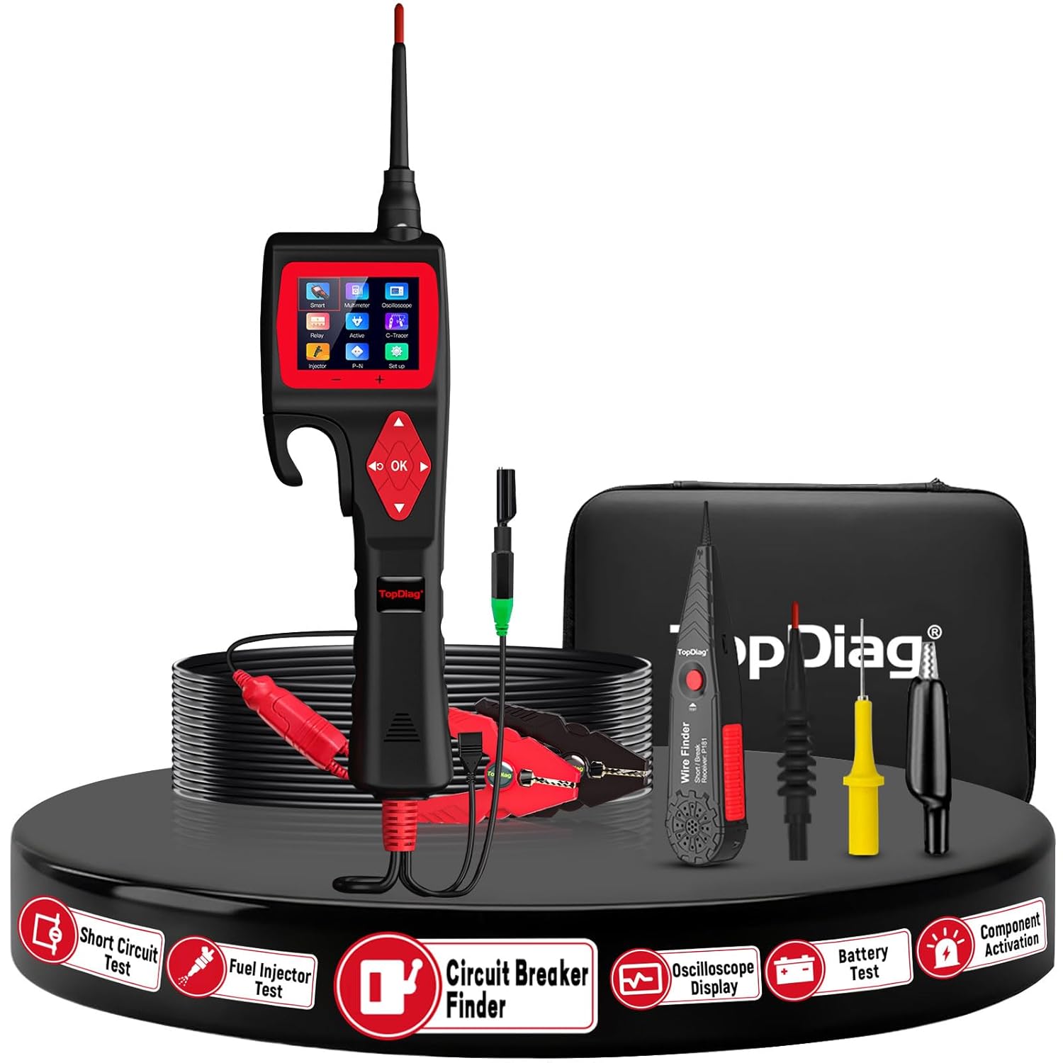 TopDiag P200 Power Circuit Probe Kit - Automotive Circuit Tester with 2024 Online Update, 9~30V Voltage Range, Multimeter, Relay Test, Fuel Injector Tester, Activating Component, Oscilloscope Mode