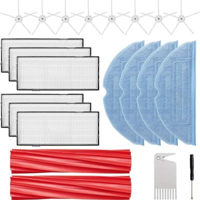 22 PACK Accessories Kit Compatible with Roborock S7 S7+ S7 MaxV S7 MaxV Plus Xiaomi Mi Mijia Robotic Vacuum Cleaner, 2 Main Brush, 8 Side Brushes, 6 Filters, 4 Mop Cloth, 2 Cleaning Tool, White