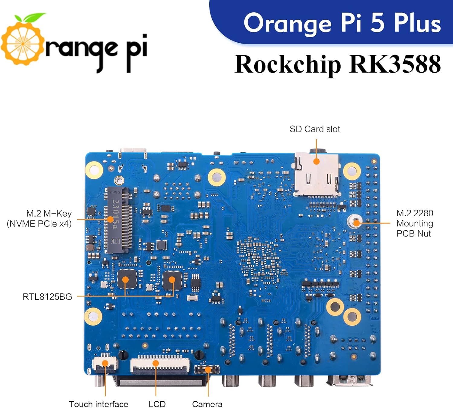 Orange Pi 5 Plus 8GB Rockchip RK3588 8 Core 64 Bit Single Board Computer, 2.4GHz Frequency Open Source Development Board Run Orange Pi OS, Android, Debian, Ubuntu (Pi 5 Plus 8G+5V4A TC Supply) - Image 3
